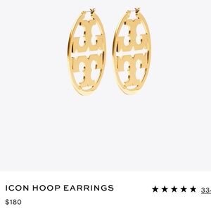 Tory Burch Icon Logo 2” Hoop Earrings 18K Gold Plated Nickel Free Authentic